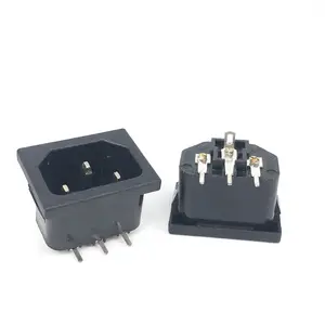 Enchufe macho de ángulo recto IEC C14, 3 pines, Conector de toma de corriente ac PCB, 250V, 10A, adaptador de fuente de alimentación