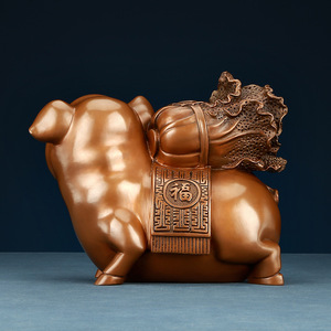 Figurine de cochon et de chou en cuivre, décoration du zodiaque faite à la main, pour la maison et le bureau, cadeau du nouvel an chinois - Product Image 3