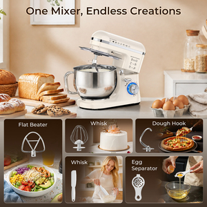 Batteur sur socle électrique 1300W 5L 10 vitesses, bol en acier inoxydable, vitesse variable, mélangeur alimentaire de cuisine avec crochet pétrisseur et fouet pour la pâtisserie - Product Image 5