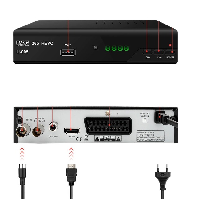 H265 DVB-T2 Digital Broadcasting U-005 Tv Box Dvb T2 Terrestrial Digital Satellite Tv RF Coaxial Receiver HDMI Scart for Spain