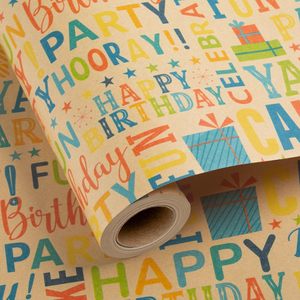 Kraft Birthday Wrapping <b>Paper</b> Colorful Happy Birthday Pattern 1 <b>Roll</b> Party Baby Shower Gift <b>Wrap</b> - Product Image 1