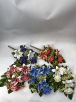 Bouquet de fleurs artificielles mixtes lys et roses, bouquet de fleurs en soie au toucher réel pour centre de table de mariage et décoration d'événements