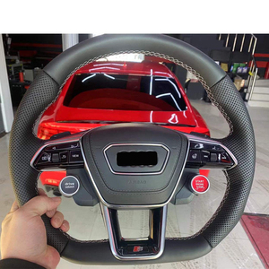 Volante Deportivo de Fondo Plano con Cuero Perforado y Botón de Encendido R8 para <span class=keywords><strong>Audi</strong></span> A6 S6 RS6 A7 S7 RS7 C8 2019-2025, Mejora del <span class=keywords><strong>Interior</strong></span> - Product Image 4