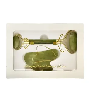 Alat pijat hadiah wanita 100% rol batu giok alami hijau rol batu kulit wajah Tiongkok