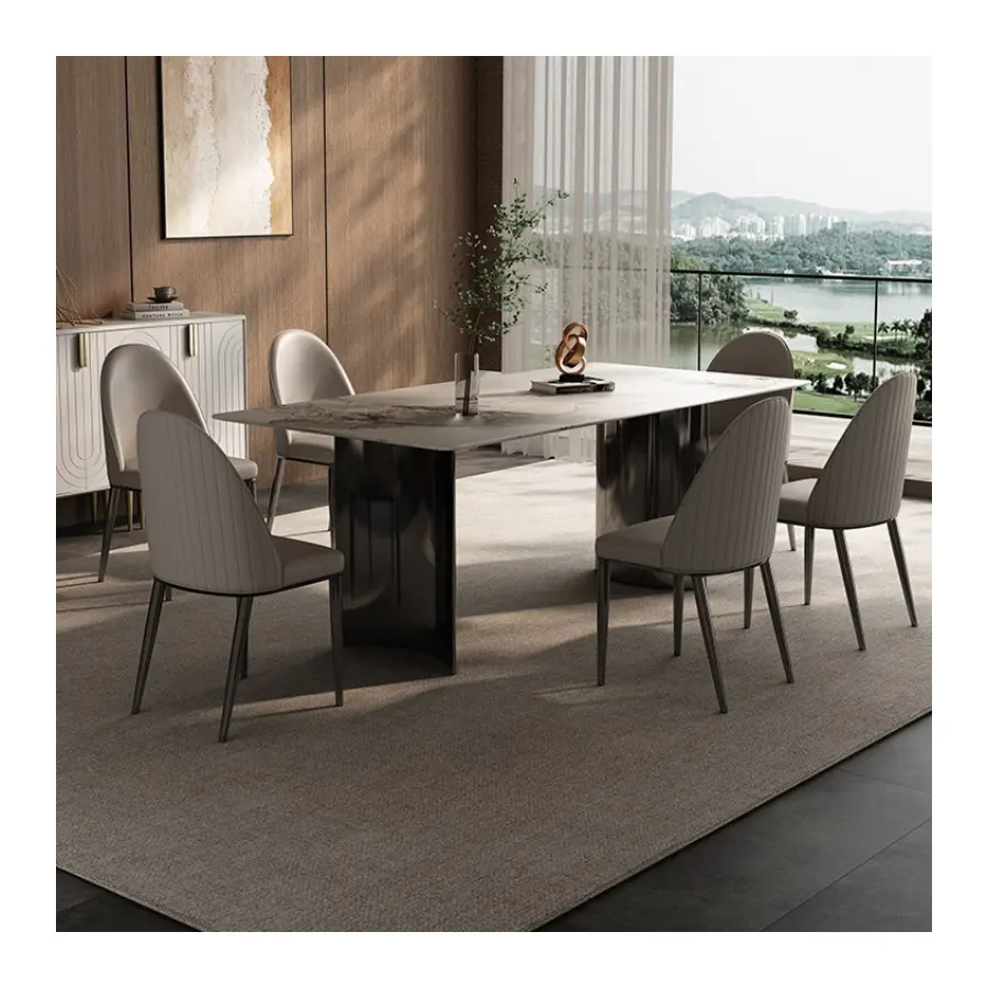 luxury Italian leather dinner dining table and chairs 6 luxury dinning chairs modern marble dining room furniture table set