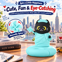 Support de téléphone inspiré de New York, motif chat Liberty, décoration de bureau, moulin à vent rotatif manuel, en PVC souple, support de téléphone chat noir pour bureau