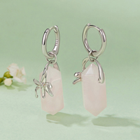 925 Sterling Silber Rosa Natürlicher Kristall Creolen Frühlingsblumen Hängeohrringe für Frauen Teenager Romantisches Geschenk BSE1288