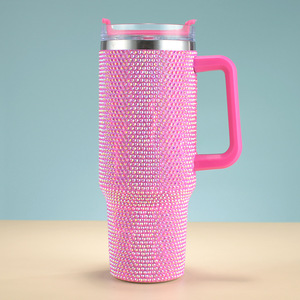 40 oz Rhinestone Stainless Steel Tumbler with Handle Double Wall Vacuum Travel Coffee Mug - Product Image 5