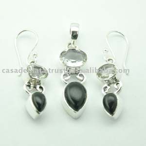 Boucle d'oreille classique à la mode en argent sterling 925 avec pierre précieuse taille poire onyx noir, pendentif pour femme. Fabricant grossiste par CDP - Product Image 2