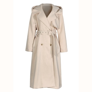 Manteau long OUDINA personnalisé, coupe ample, au-dessus du genou, à double boutonnage, avec ceinture, pour femme - Product Image 1