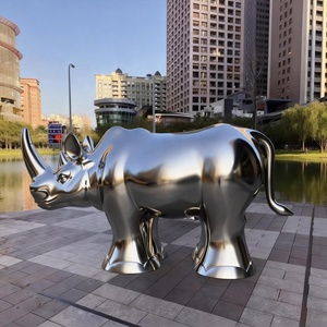 SENZHAO Stainless Steel Rhinoceros Sculpture Silver Plated Polished Modern Animal Art Collectible Statue - Product Image 1