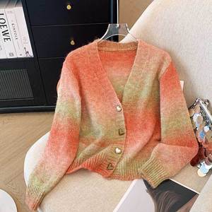 Fábrica personalizada LOGO OEM cárdigan suéter largo Otoño Invierno largo degradado <span class=keywords><strong>Chaqueta</strong></span> de <span class=keywords><strong>punto</strong></span> transfronterizo ropa de <span class=keywords><strong>mujer</strong></span> al por mayor - Product Image 2