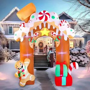 Arco inflable gigante de hombre de jengibre de Navidad para decoración con regalos, arco inflable de entrada de arco de jengibre