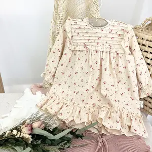Autunno ultimi 1 anno boutique per bambini vintage carino abbigliamento ins bambino bambina manica lunga volant motivo floreale abiti dolci