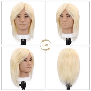 Tête de mannequin en cheveux humains blonds pour hommes de 6 à 8 pouces, design réaliste pour la formation des étudiants en cosmétologie en coupe et coiffage à chaud - Product Image 6