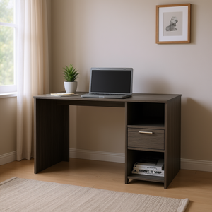 DEPOT E-SHOP Scrivania per computer Naxos con 1 cassetto e 2 ripiani aperti, in rovere fumé, per ufficio domestico - Product Image 2