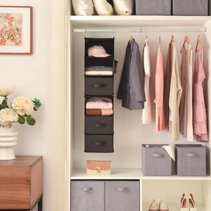 6-Shelf Hanging Closet Organizer With 3 Drawers Separable Into 2 Packs For Bedroom Wardrobe Storage Modern Design Non-Woven - Product Image 2