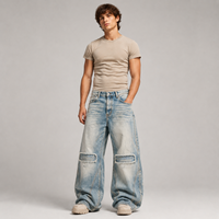 Jeans baggy déchirés pour hommes, fabriqués sur mesure, coupe ample, jambe large, en denim de coton vieilli, style streetwear et skate, pantalon pour hommes
