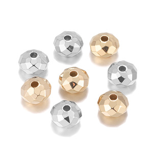 Perles d'espacement CCB 8 mm, rondes, taille brillante, électroplaquées pour la fabrication de bracelets, couleur or et rhodium mélangés - Product Image 4