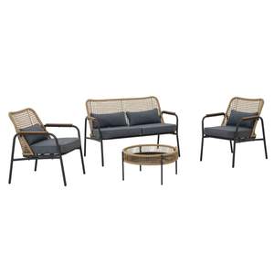 AJUNION Mobilier de <span class=keywords><strong>jardin</strong></span> moderne Ensemble de <span class=keywords><strong>salon</strong></span> en rotin synthétique Chaise longue d'extérieur en métal Ensemble de meubles de patio 4 places - Product Image 1