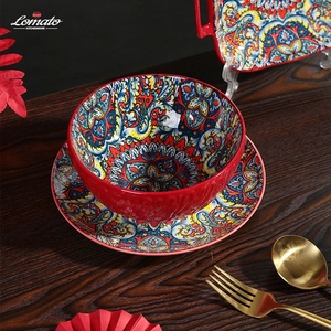 Bán Buôn Mộc Mạc Sâu Màu Đỏ Underglaze Màu Mô Hình Cây Bohemian Loạt Bộ Đồ Ăn Nướng Khay Gốm Các Món Ăn - Product Image 3