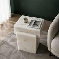 Table basse d'appoint de luxe personnalisée en marbre onyx miel EA pour salon, chambre, hôtel – Meuble en pierre naturelle pour la maison