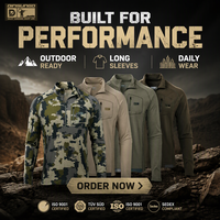 Chemise de chasse respirante à séchage rapide avec demi-zip, motif personnalisé, coupe-vent, extensible et légère pour la pêche et la randonnée (vente en gros)