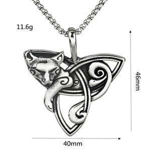 复古男士复古北欧经典设计不锈钢维京凯尔特结狐狸吊坠项链 - Product Image 5