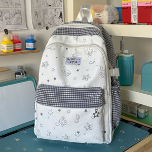 Nueva mochila de estilo japonés con dibujos animados, linda, a cuadros, de gran capacidad, ligera, que reduce la carga, de doble asa, para uso diario. - Product Image 1