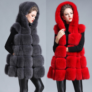 Automne et hiver nouveau gilet à capuche en fourrure mis en fourrure de renard version coréenne du manteau chaud épaissi de style long grande taille - Product Image 2