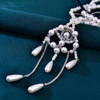 Chaîne de tête de mariée faite à la main avec perles et pompons, coiffe féerique perlée en filet, bijou de cheveux pour femme pour mariage et fête