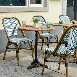 Cafe Restaurant Outdoor Furniture French Bistro Chair And Table Rattan Bamboo Outside Hotel Dining Bar Coffee Patio Garden Set