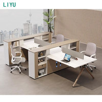 Bureau de travail commercial modulaire ouvert et extensible Liyu personnalisable pour 4 personnes, avec panneau en bois pour poste informatique