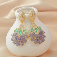 Boucles d'oreilles tendance de luxe en zircon cubique coloré, motif feuille verte, ananas exagéré, pour femme