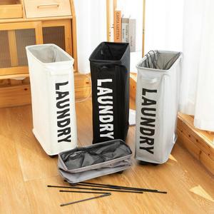 Collapsible Laundry <b>Basket</b> Canvas Foldable <b>Rectangular</b> Standing Type Clothing Organizer White Black Light Gray Dark Gray - Product Image 1