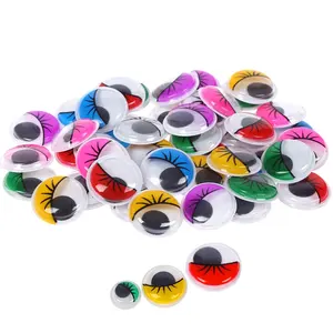 Plastic Self-Adhesive Wiggle Googly Eyes with Eyelashes Assorted Colors Craft Stickers Eyes for DIY Arts Scrapbooking Decoration