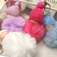 Porte-clés de poupée de sommeil en peluche, mélange de polyester doux, couleurs mélangées, parfait pour les sacs à dos et les cadeaux pour les filles pour Noël, les anniversaires