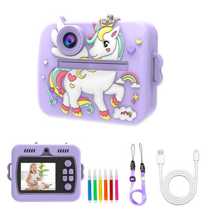 X7d Hai Ống Kính Unicorn Trẻ Em Ngay Lập Tức In Máy Ảnh Selfie Trẻ Em Máy Ảnh 2.4 'Màn Hình 1080P Nhiệt Ngay Lập Tức In Máy Ảnh Quà Tặng Toddle Đồ Chơi - Product Image 3