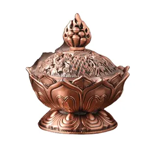 Antique Rose Gold Brass Incenso Queimador com Tampa Home Fragrâncias Decorativas Pot Festivais Decoração Incenso Queimador