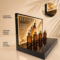 Expositor de Acrílico con Retroiluminación LED para Productos de Cuidado de la Piel, Negro Brillante, Ecológico, con Ranuras Precisas para Tiendas de Belleza y Sueros