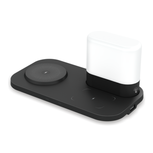 Estación <span class=keywords><strong>de</strong></span> carga inalámbrica 3 en 1 para <span class=keywords><strong>iPhone</strong></span> Desktop 15W Cargador rápido Lámpara <span class=keywords><strong>de</strong></span> noche cálida con pantalla Led - Product Image 1