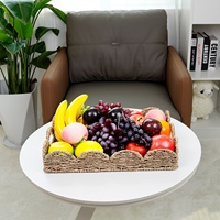 Rechthoekige fruitplateau met kantversiering, van aquatische planten geweven PP, minimalistische stijl, met handgrepen voor keuken en badkamer