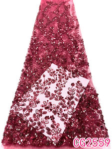 Tissu en dentelle française nigériane en maille pour femmes, broderie de luxe, perles, paillettes pour robes de soirée, tenues de mariée, dentelle africaine - Product Image 4