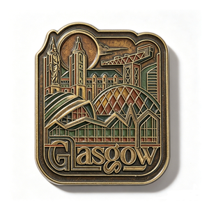 Pin Metálico del Paisaje Urbano de Glasgow, Bañado en Oro, de Latón, con Diseño en Relieve y Acabado de Esmalte Duro - Product Image 1