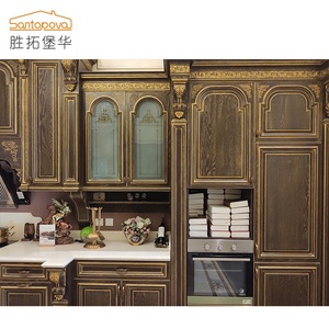 De gama alta Villa Proyecto de gabinete de cocina diseños de lujo moderno <span class=keywords><strong>bronceado</strong></span> de gabinete de cocina de roble - Product Image 3