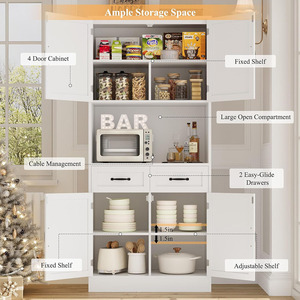 Grande armoire de <span class=keywords><strong>cuisine</strong></span> moderne en bois blanc avec support pour micro-ondes - Product Image 4