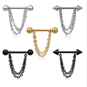 Uniq 14G Rvs Tepel Tong Ringen Voor Vrouwen Cz Nipplering Piercing Set Barbell Ketting Lichaam Sieraden