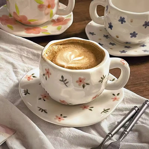 Nordic French Vintage Floral Luxury <b>Ceramic</b> Coffee Mug Saucer Set Spoon Hand Painted Underglaze Custom Logo Microwave Dishwasher - Product Image 3