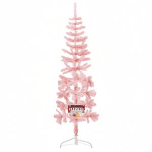 Sapin de Noël artificiel rose mince de 1,5 m avec support – Décoration intérieure élégante - Product Image 1
