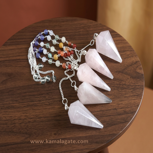 Handmade Crystal Pendulum Set with 7 Chakra <b>Beads</b> and Rose Quartz Points for Feng Shui Home Decoration Reiki Business Gift - Product Image 1